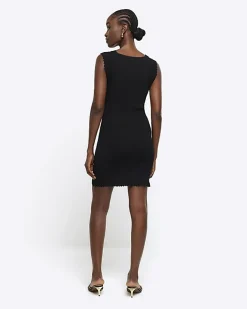River Island rib peplum hem bodycon mini dress Black Outlet