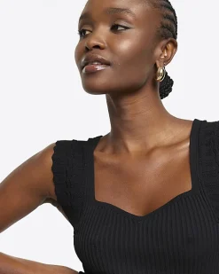 River Island rib peplum hem bodycon mini dress Black Outlet