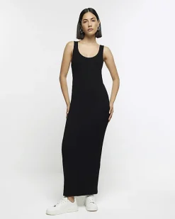 River Island rib sleeveless bodycon maxi dress Black Online
