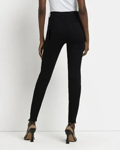 River Island ripped high waisted skinny jeans Black Clearance