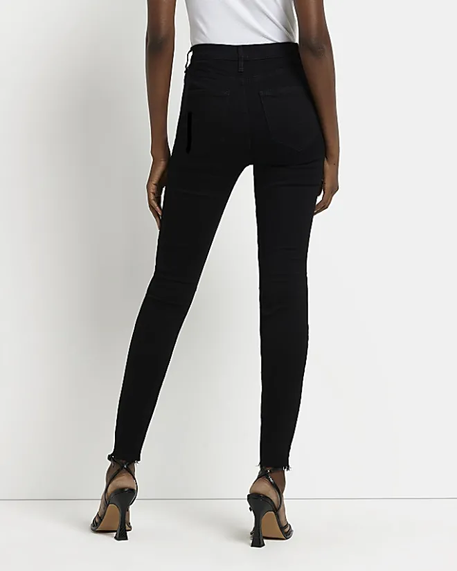 River Island ripped high waisted skinny jeans Black Clearance