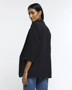 River Island rolled sleeve blazer Black Outlet