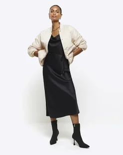 River Island satin cowl neck slip midi dress Black Best