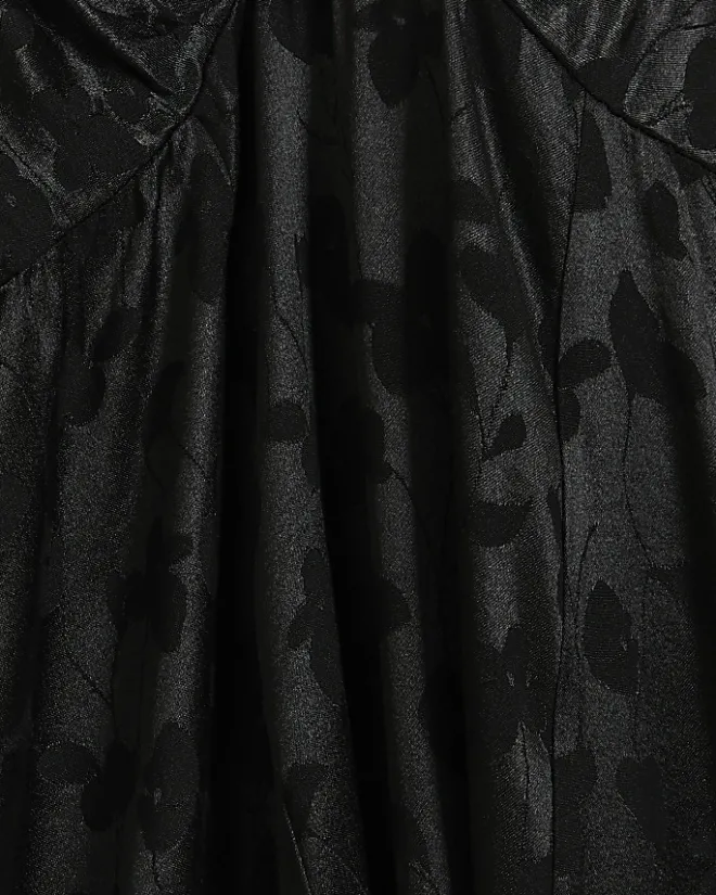 River Island satin floral twist shift midi dress Black New