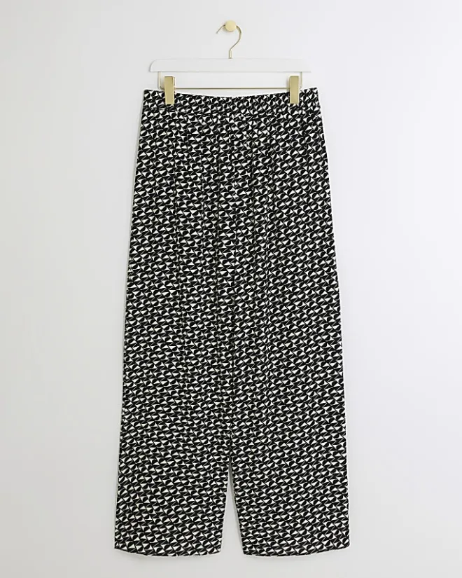 River Island satin geometric wide leg trousers Black Sale
