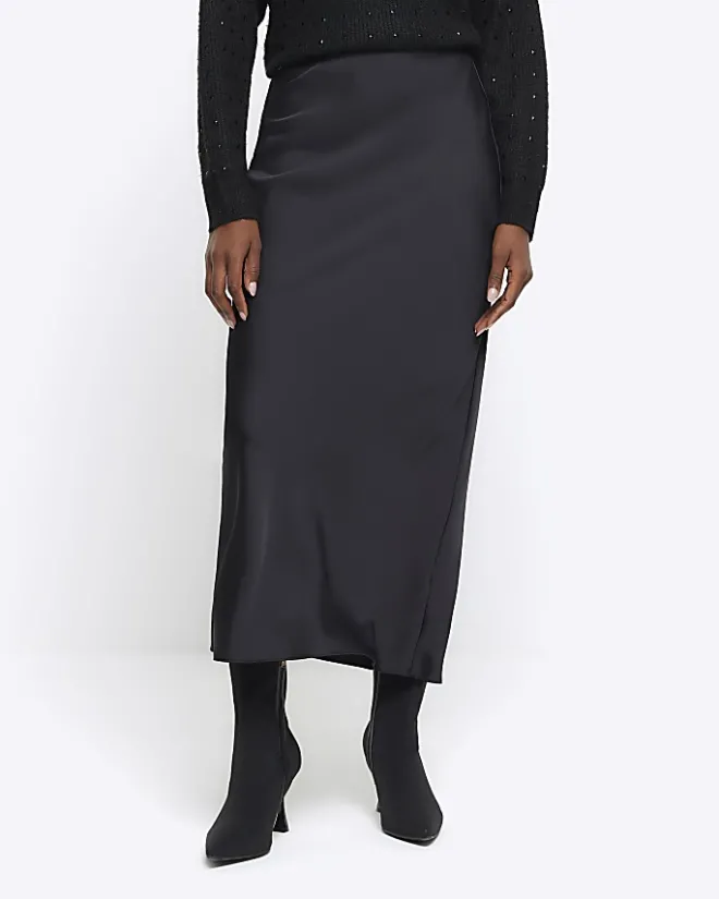 River Island satin maxi skirt Black Online