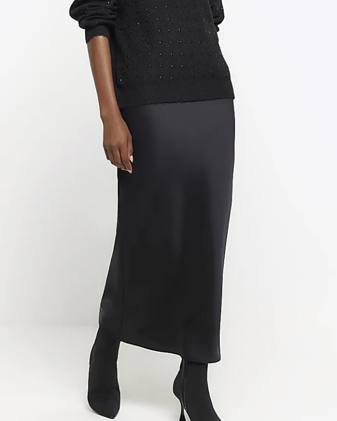 River Island satin maxi skirt Black Online