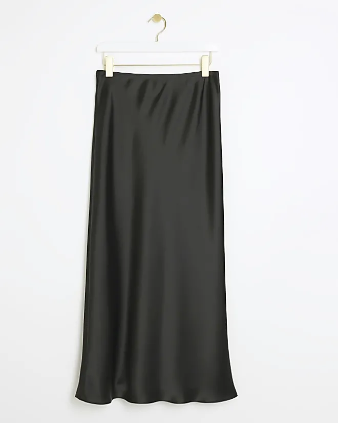 River Island Satin Midi Skirt Black Discount