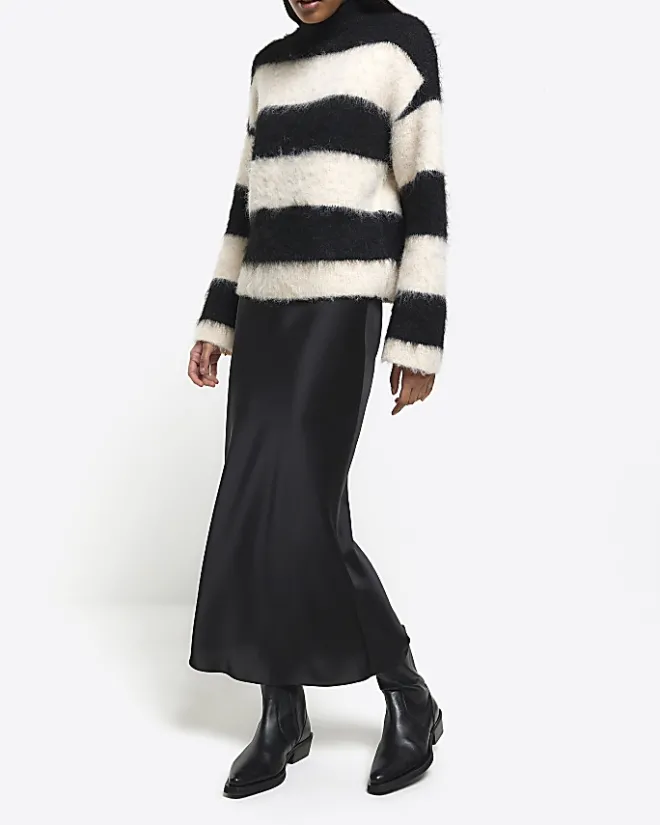 River Island Satin Midi Skirt Black Discount