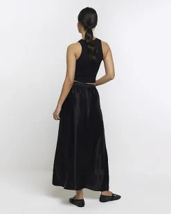 River Island satin tie waist maxi skirt Black Best
