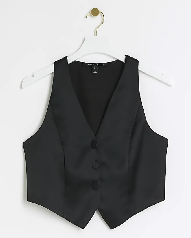 River Island satin waistcoat Black Sale