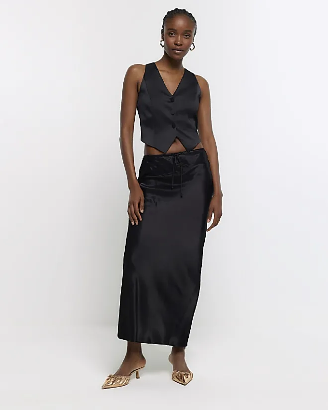 River Island satin waistcoat Black Sale
