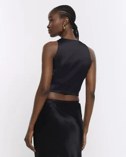 River Island satin waistcoat Black Sale