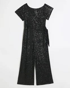 River Island sequin tie side jumpsuit Black Sale