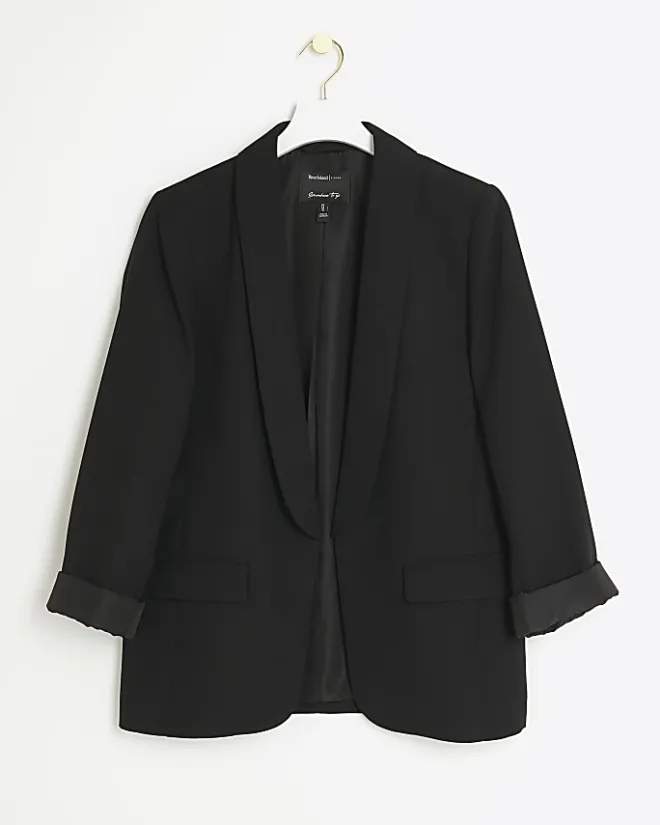 River Island shawl collar roll sleeve blazer Black Clearance