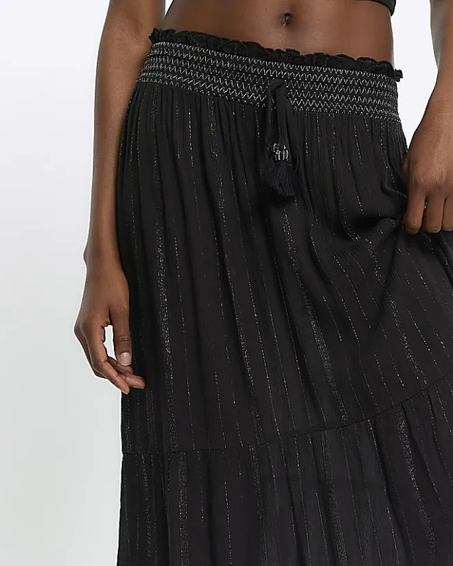 River Island shirred glitter maxi skirt Black Hot