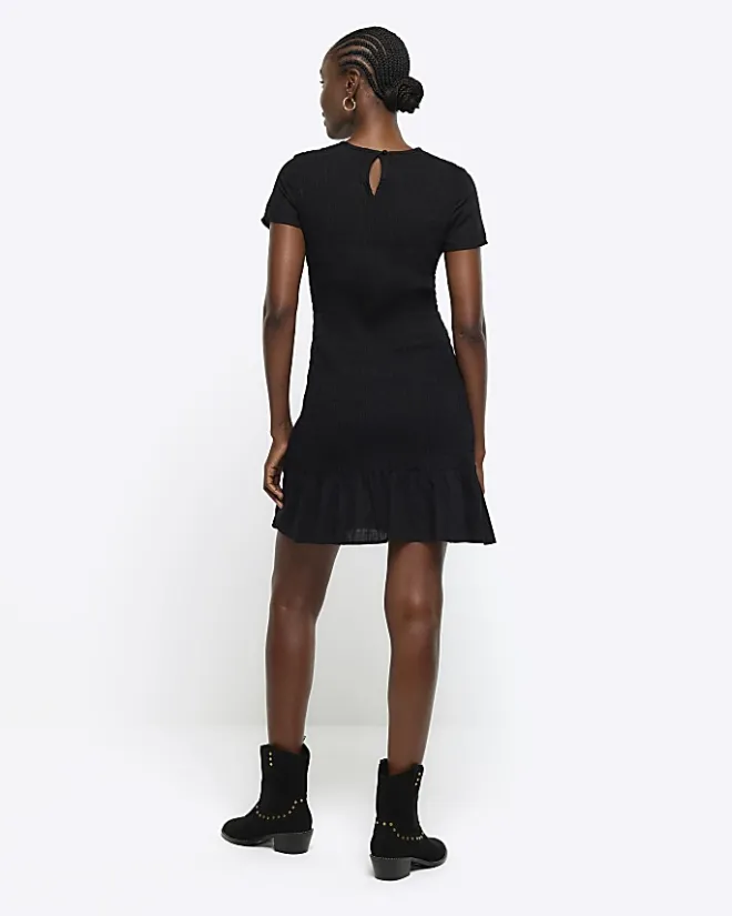 River Island shirred peplum t-shirt mini dress Black Online