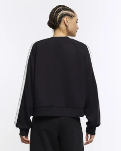 River Island side stripe bomber sweatshirt Black Hot