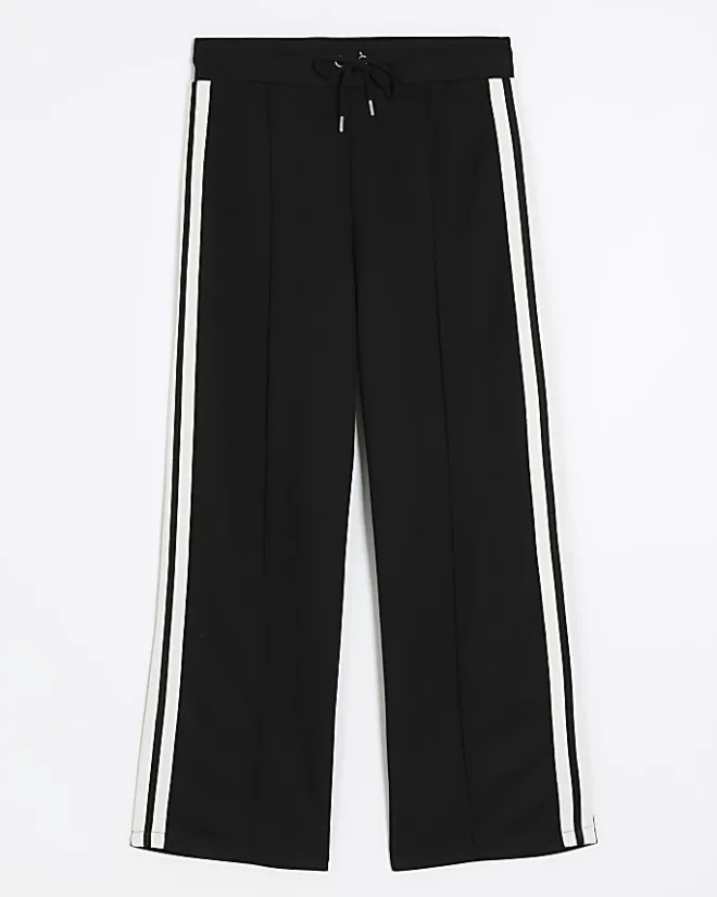 River Island side stripe wide leg joggers Black Hot
