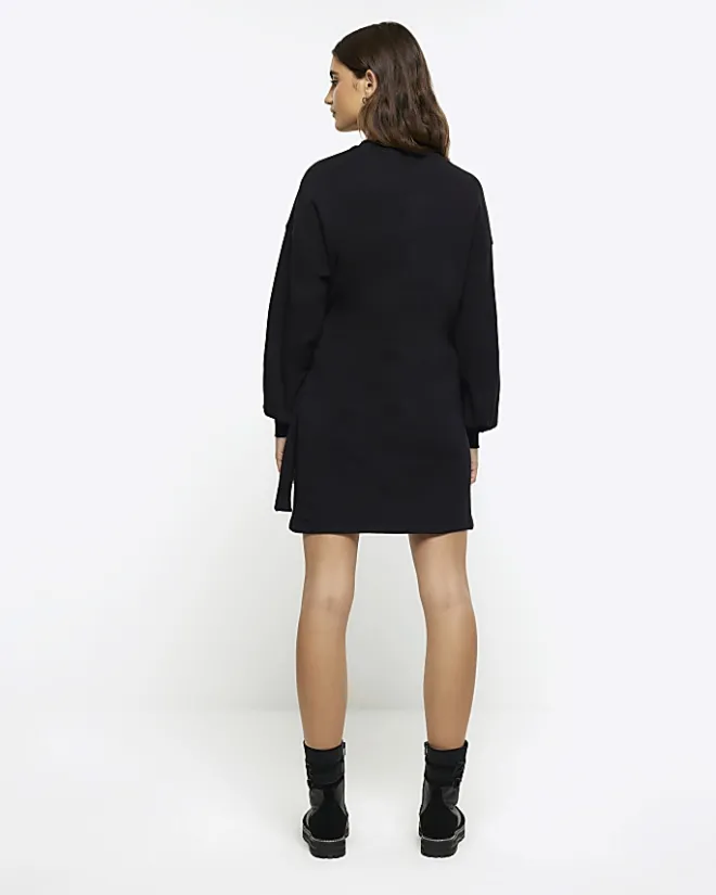 River Island Side Tie Sweat Mini Dress Black Sale