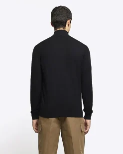 River Island slim fit diagonal half zip jumper Black Discount