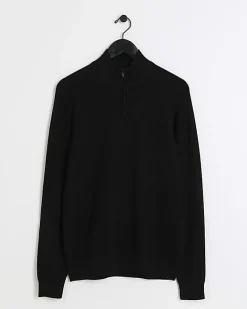 River Island slim fit diagonal half zip jumper Black Discount