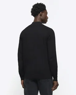 River Island slim fit knitted half zip jumper Black Outlet