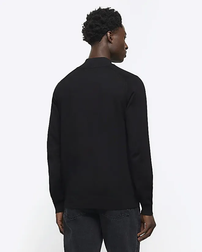 River Island slim fit knitted half zip jumper Black Outlet