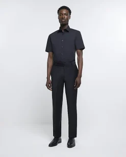 River Island slim fit short sleeve shirt Black New