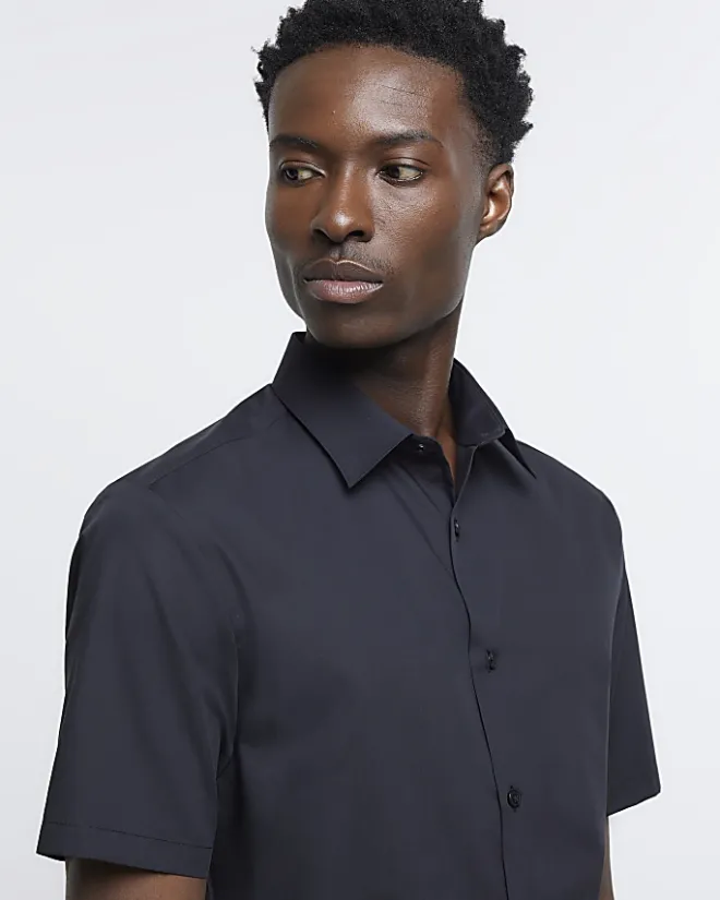 River Island slim fit short sleeve shirt Black New