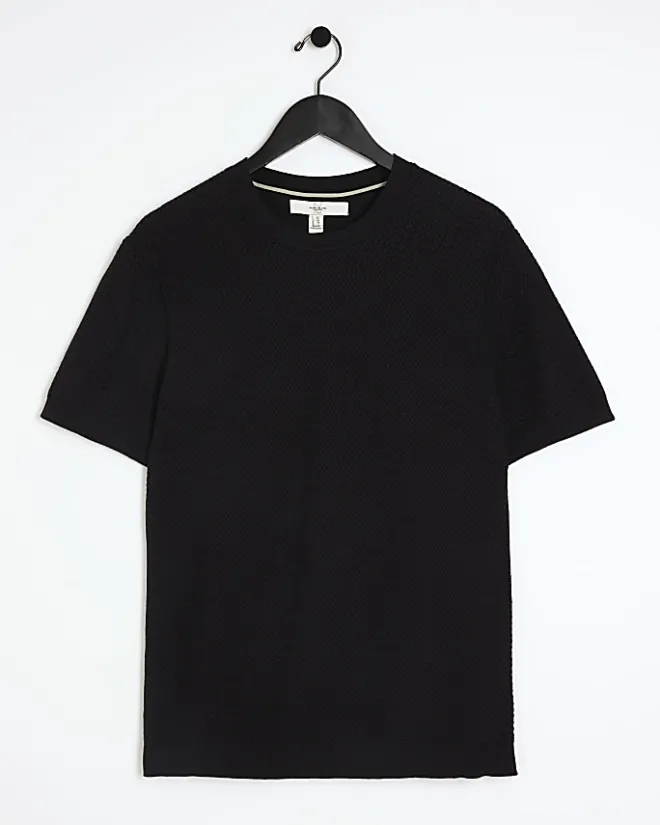 River Island slim fit textured knit t-shirt Black Online
