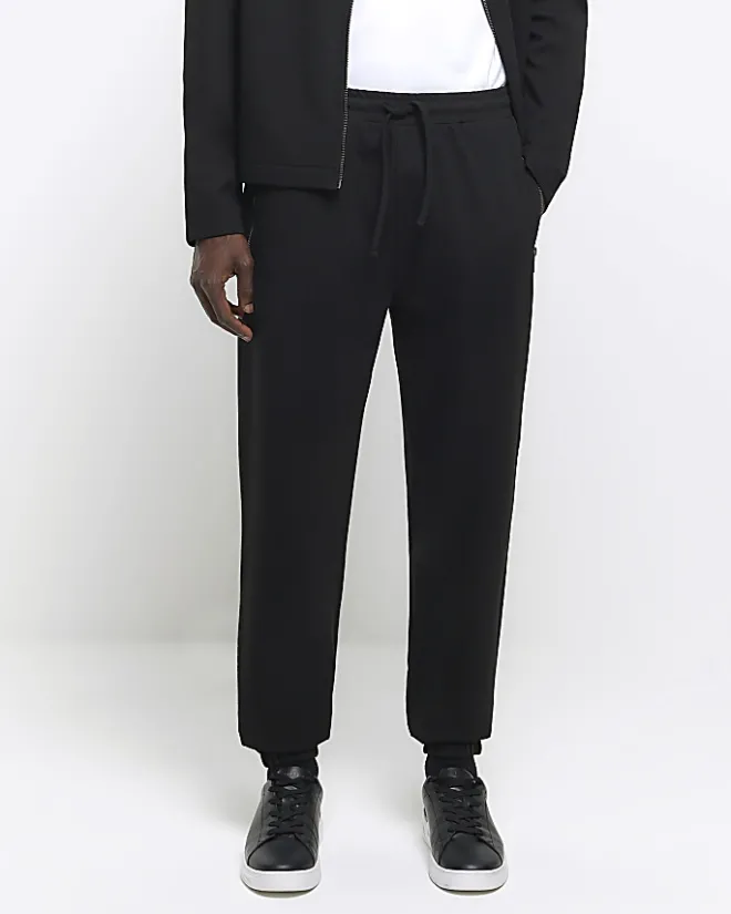 River Island slim fit textured smart joggers Black Hot