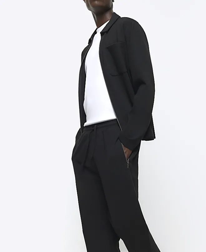 River Island slim fit textured smart joggers Black Hot