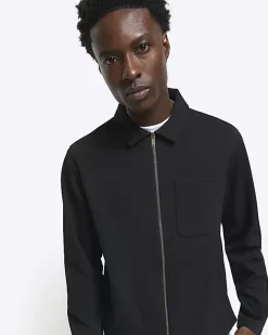River Island slim fit textured zip up sweatshirt Black Fashion
