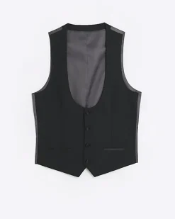 River Island slim fit tuxedo waistcoat Black Fashion