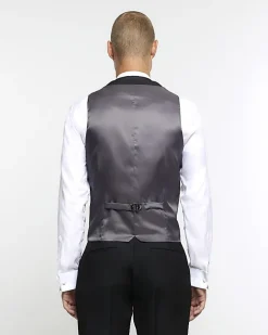 River Island slim fit tuxedo waistcoat Black Fashion