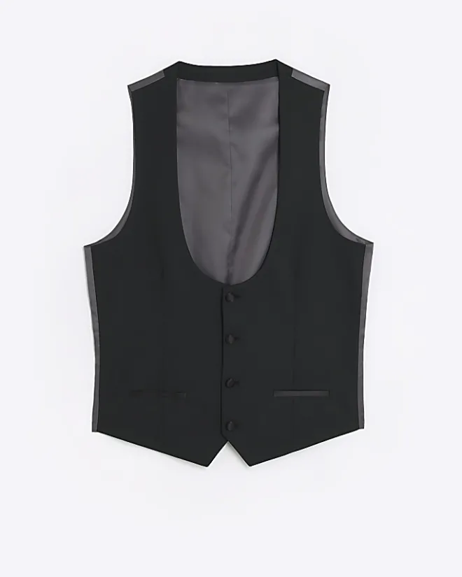River Island slim fit tuxedo waistcoat Black Fashion