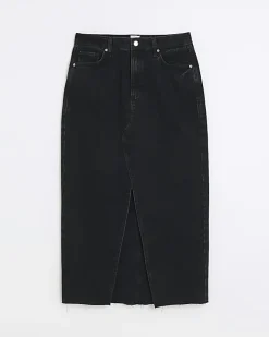 River Island split front denim midi skirt Black Sale