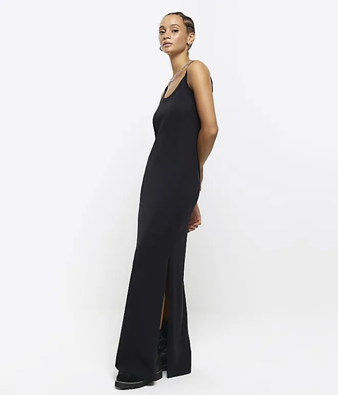 River Island split hem bodycon maxi dress Black Discount