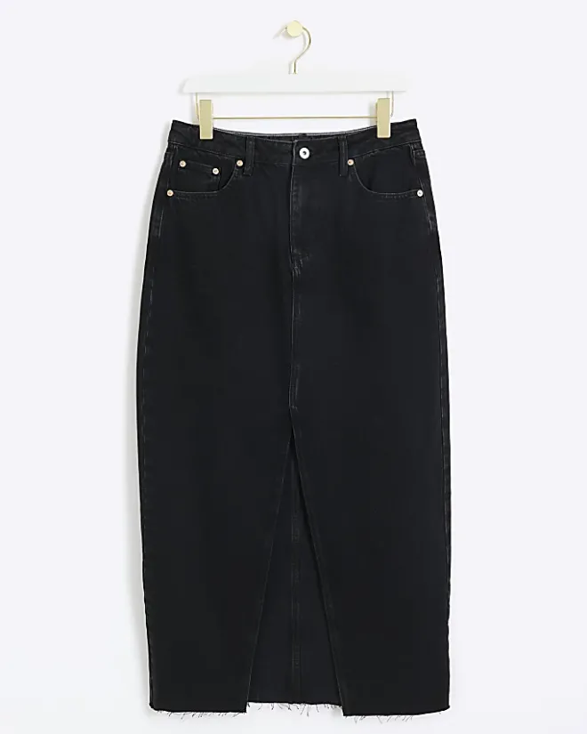 River Island split hem denim maxi skirt Black Discount