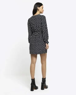 River Island spot knot detail swing mini dress Black Fashion