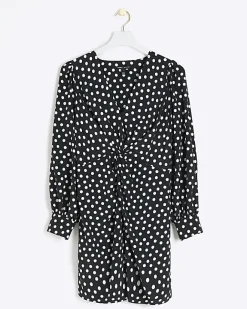 River Island spot knot detail swing mini dress Black Fashion