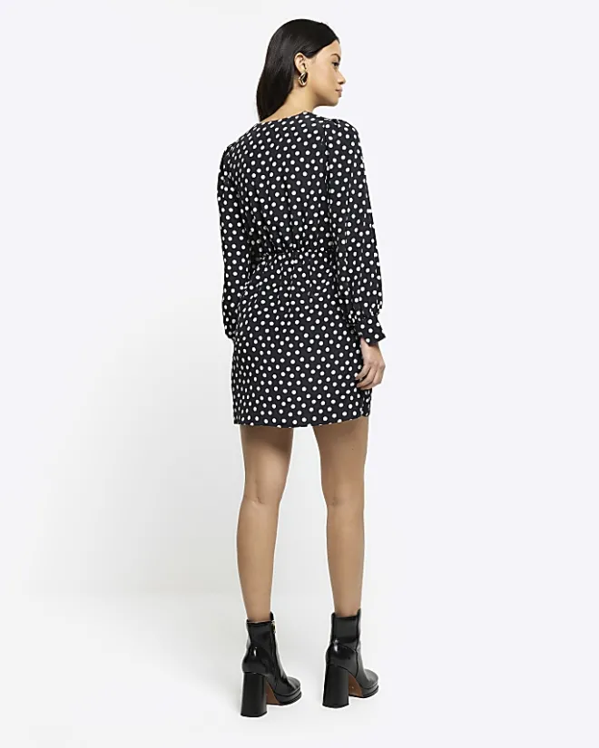 River Island spot knot detail swing mini dress Black Fashion