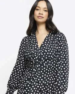 River Island spot knot detail swing mini dress Black Fashion