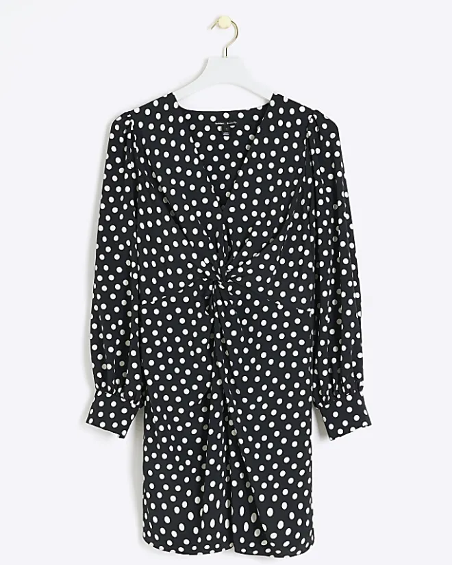 River Island spot knot detail swing mini dress Black Fashion