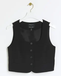 River Island square neck crop waistcoat Black Hot