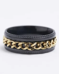 River Island Black stainless steel chain detail ring Yellow Sale