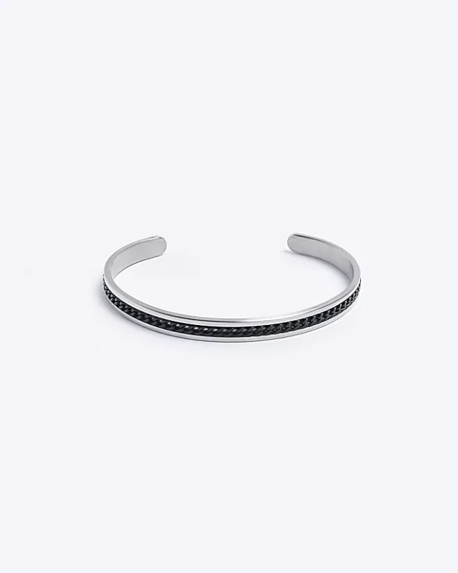 River Island stainless steel cuff bracelet Black Outlet