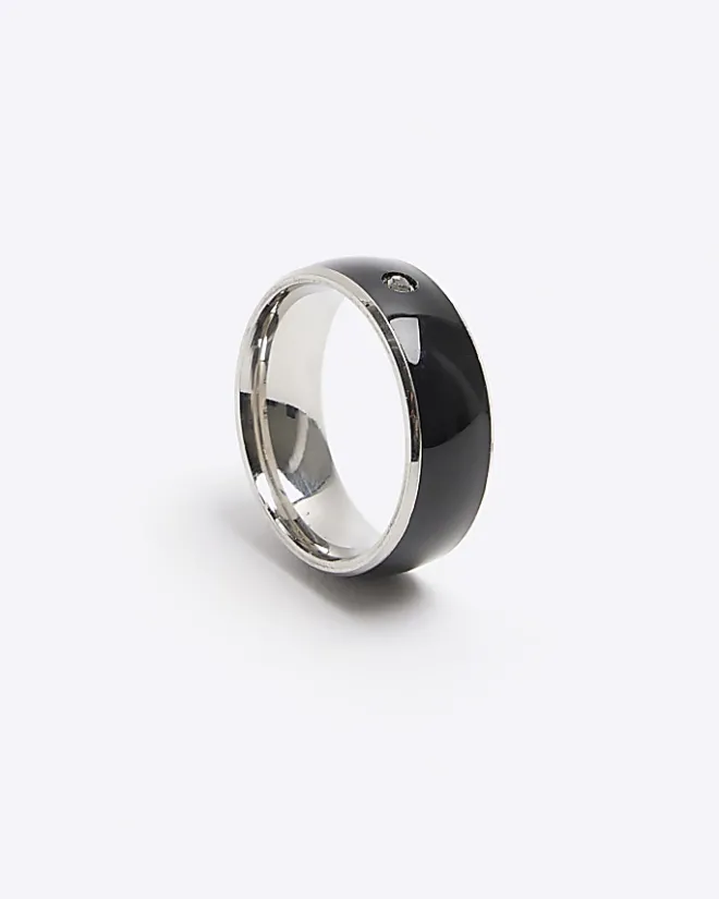 River Island stainless steel diamante ring Black Fashion