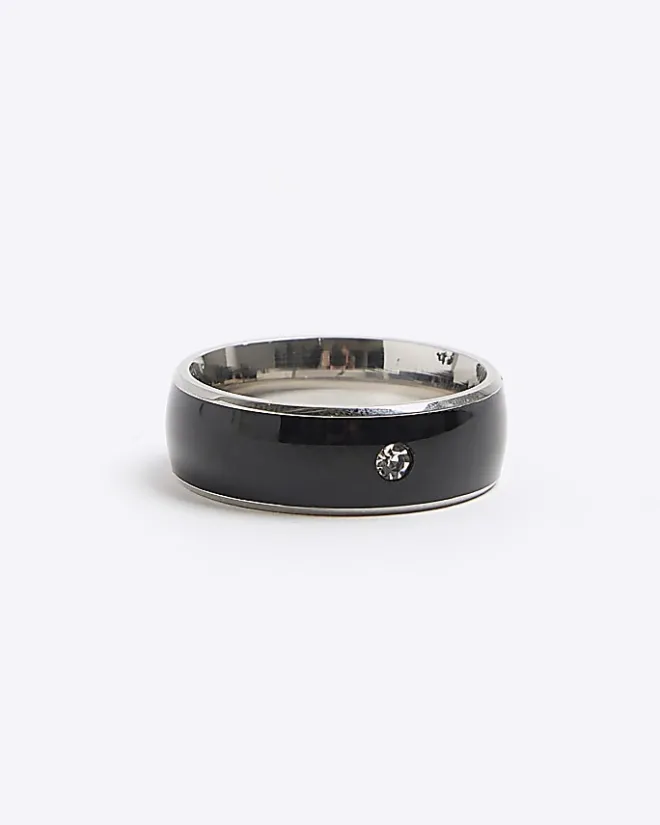 River Island stainless steel diamante ring Black Fashion